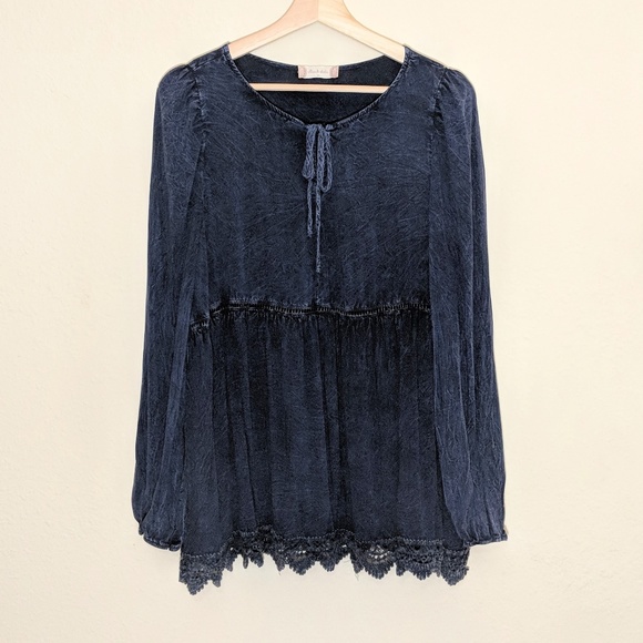 Altar'd State Tops -  ALTAR'D STATE Blue Chambray Peasant Tunic Top M
